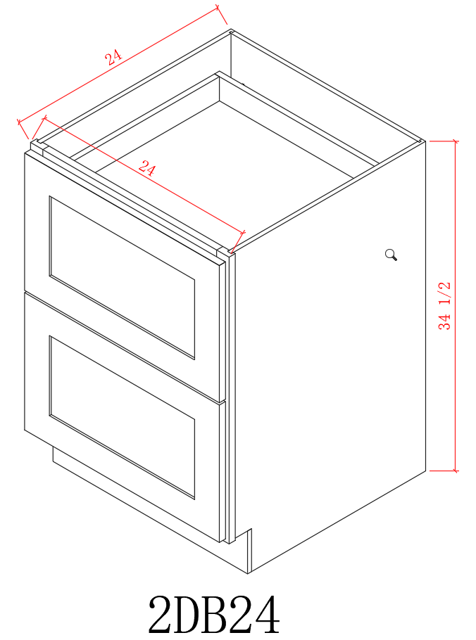 Base 24" - Slim  White Shaker  24 Inch 2 Drawer Base Cabinet