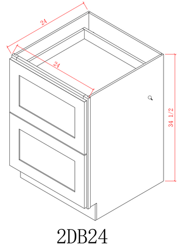 Base 24" - Slim  White Shaker  24 Inch 2 Drawer Base Cabinet