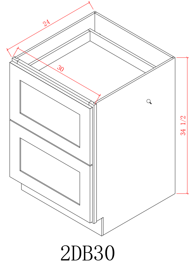 Base 30" - Light Grain 30 Inches 2 Drawer Base Cabinet