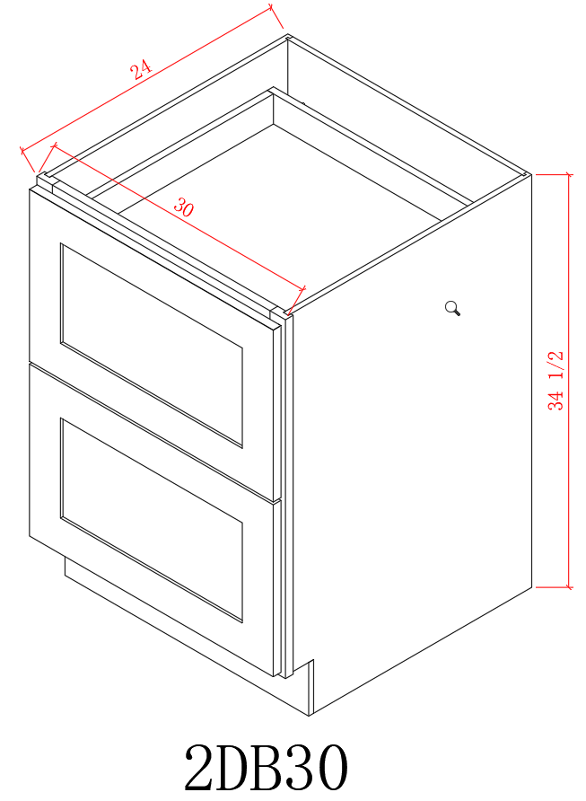 Base 30" - American Oak 30 Inch 2 Drawer Base Cabinet