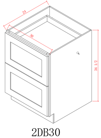 Base 30" - Blue Shaker 30 Inches 2 Drawer Base Cabinet