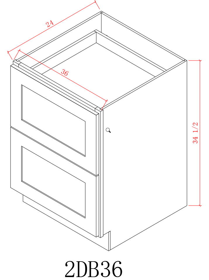 Base 36" - Blue Shaker 36 Inches 2 Drawer Base Cabinet