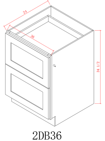 Base 36" - Blue Shaker 36 Inches 2 Drawer Base Cabinet