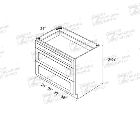 Base 27" - Hunter Green 27 Inches 3 Drawer Base Cabinet