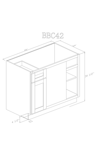 Base 42"-Slim White Shaker 42 Inches Blind Corner Base Cabinet