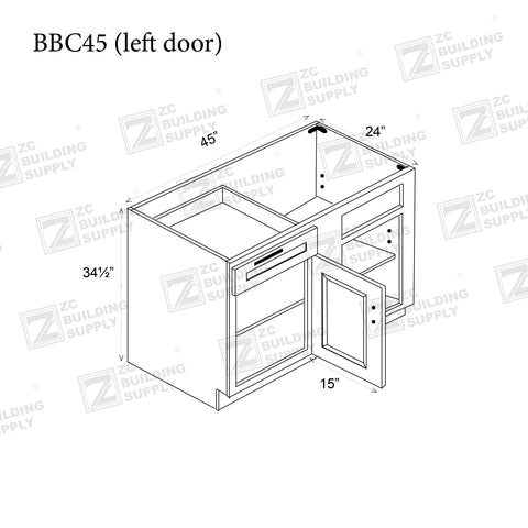 Base 45"-Slim White Shaker 45 Inches Blind Corner Base Cabinet