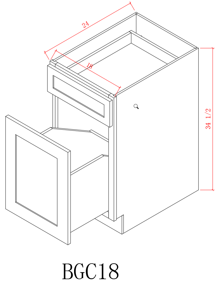 Base 18" - American Oak 18 Inch Garbage Base Cabinet (Soft close)