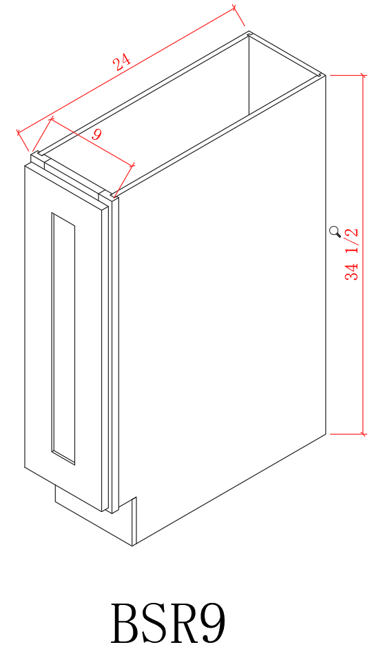 Base 09"- Natural Shaker 9 Inch Spice Base Cabinet-BSR09 -NOT SOFT CLOSING-