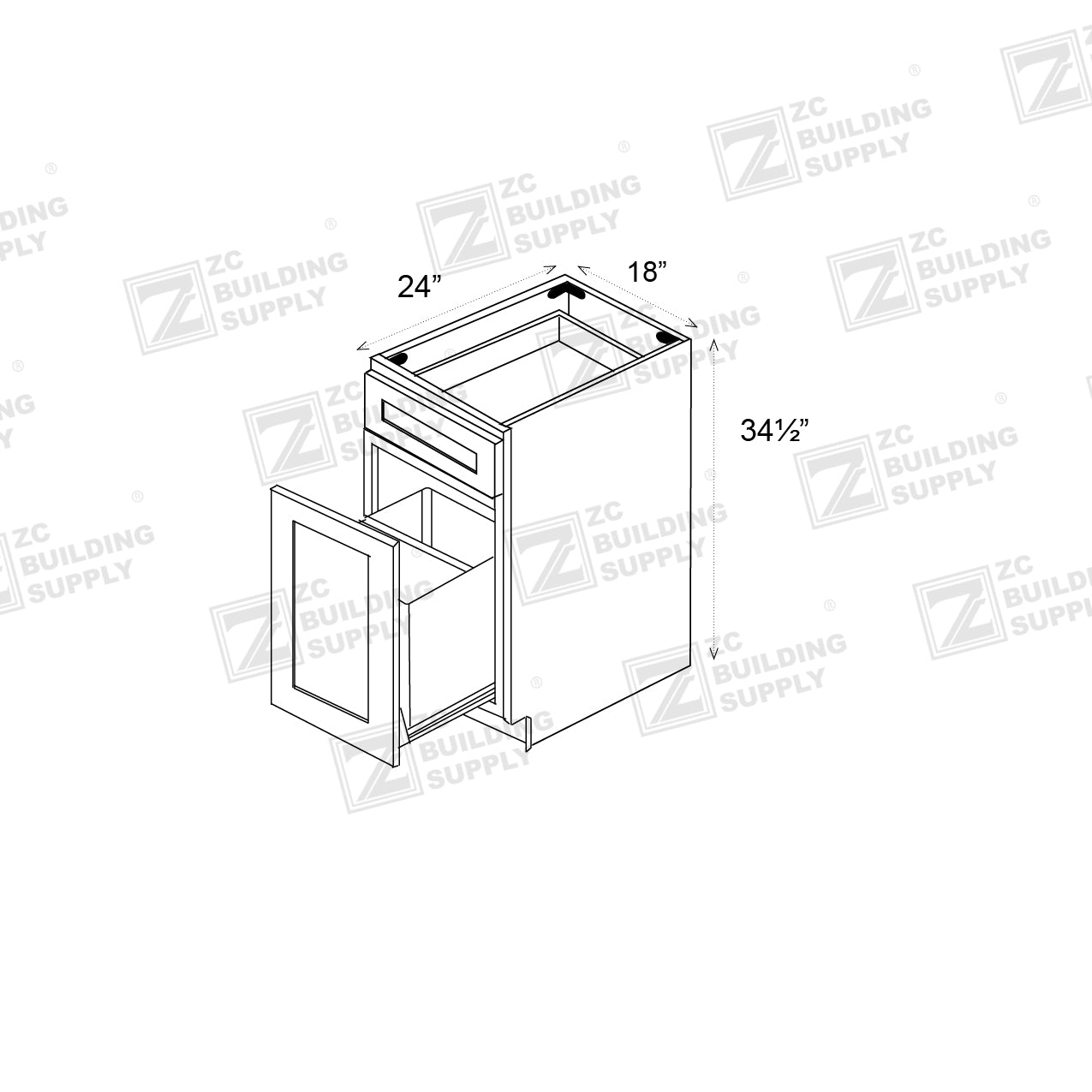 Base 18" - Ethan Green 18 Inches Garbage Base Cabinet - ZCBuildingSupply