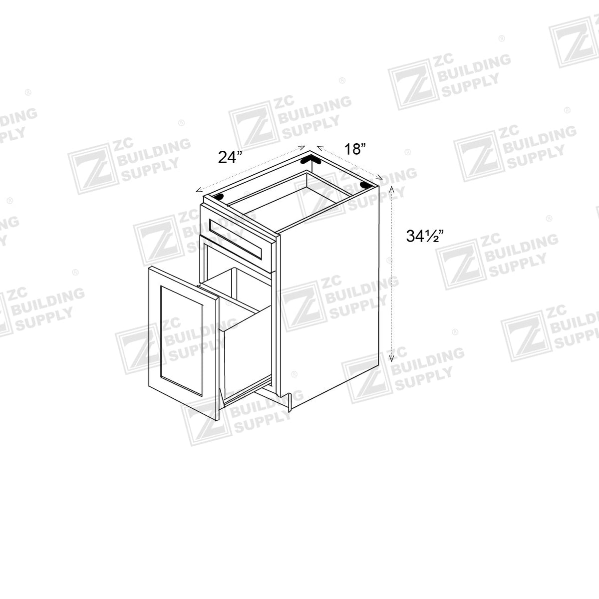 Base 18" - Hunter Green 18 Inches Garbage Base Cabinet - ZCBuildingSupply