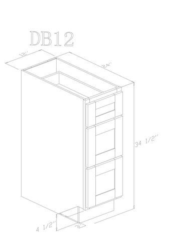 Base 12" - Blue Shaker 12 Inches 3 Drawer Base Cabinet