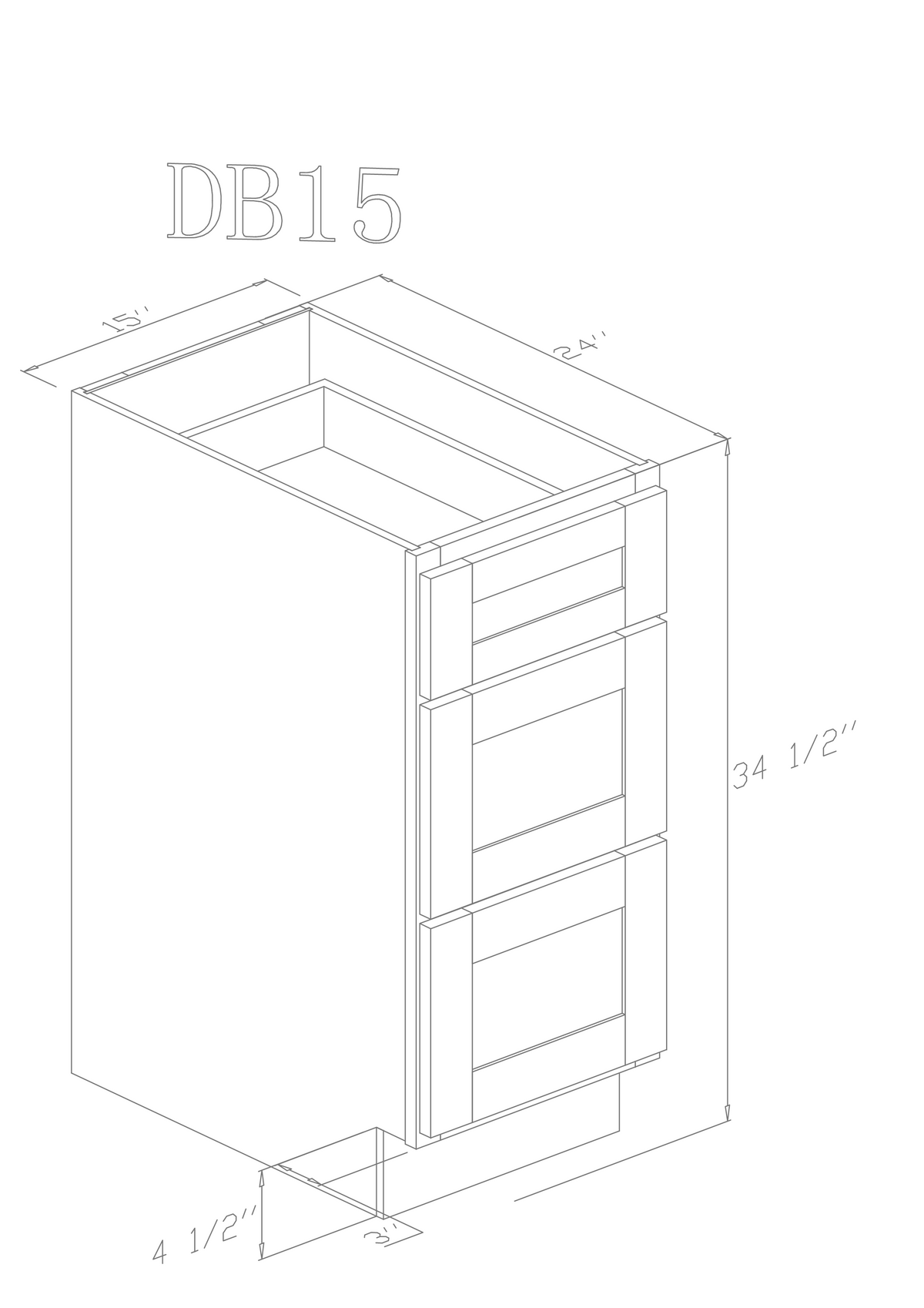 Base 15" - American Oak 15 Inch 3 Drawer Base Cabinet