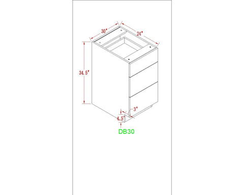 Base 30" - American Oak 30 Inch 3 Drawer Base Cabinet