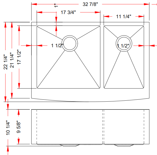 33" Kitchen Stainless Steel Undermount Double Farm Sink - ZCBuildingSupply