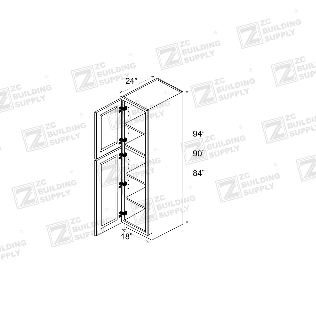 Tall 18" - Slim White Shaker 18 Inches Pantry Cabinet