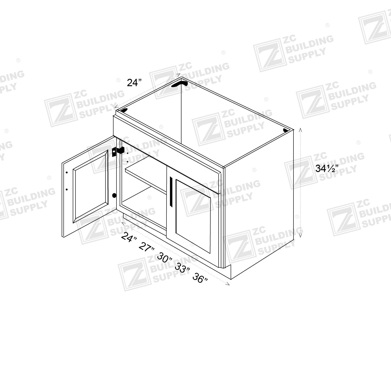 Base 36" - Hunter Green 36 Inches Sink Base Cabinet