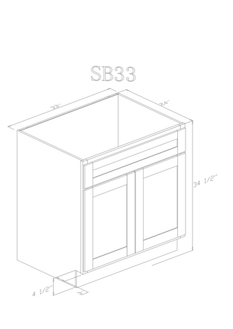 Base 33" - Slim White Shaker 33 Inch Sink Base Cabinet - ZCBuildingSupply