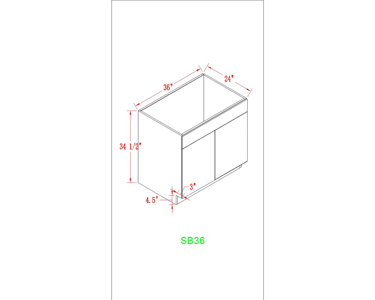 Base 36" - Shiny White 36 Inches Sink Base Cabinet