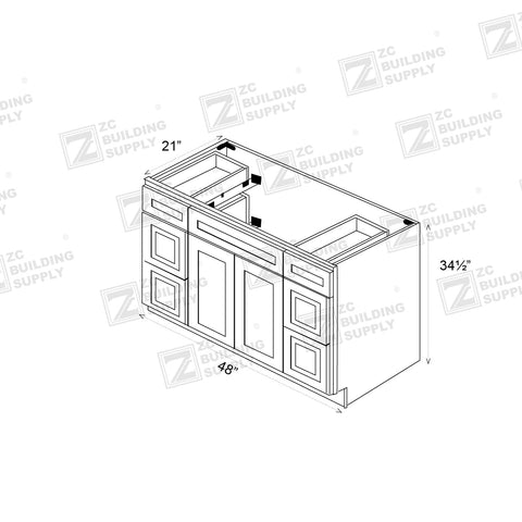 48" Vanity SLIM WHITE SHAKER (Without sink and countertop)