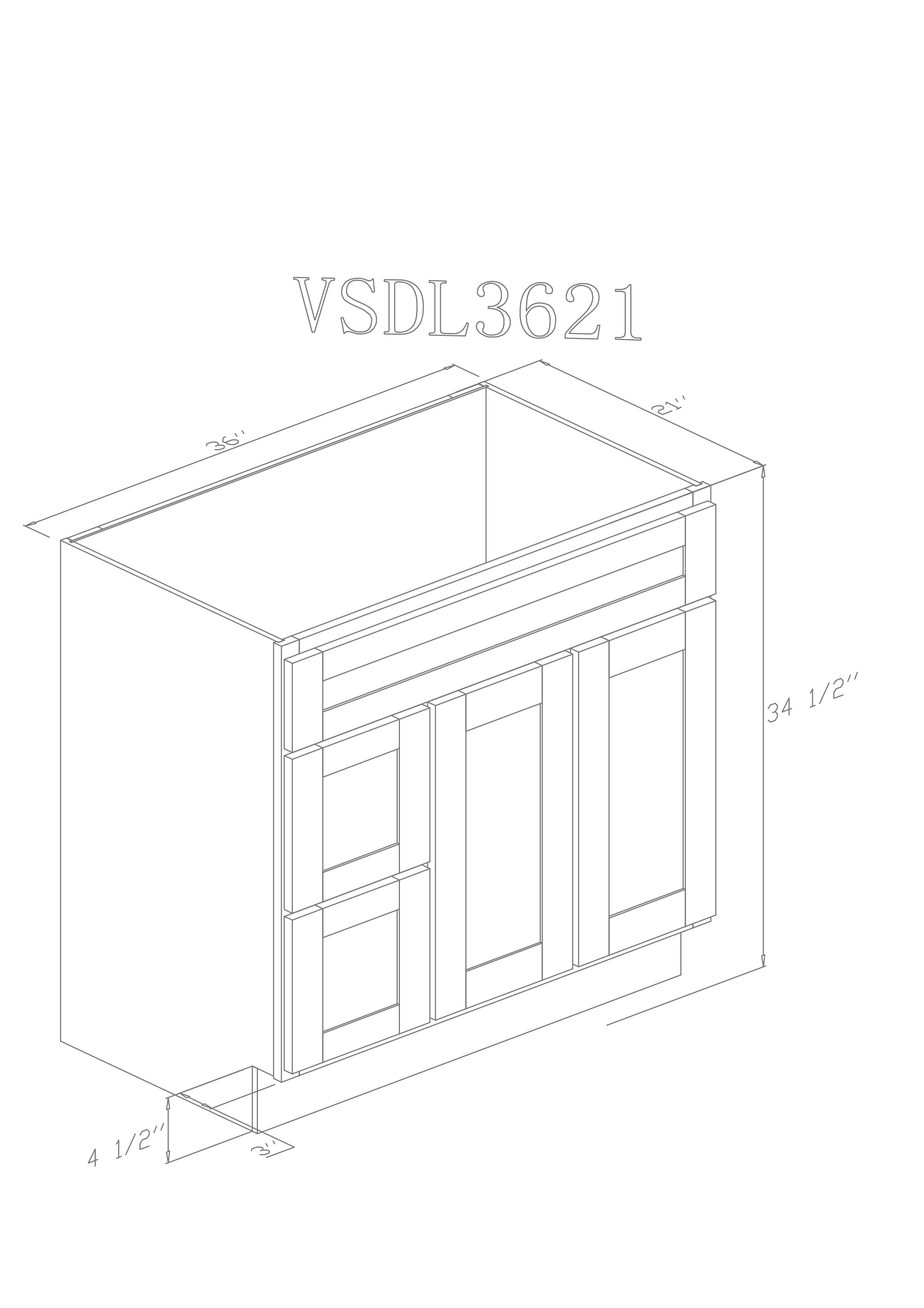 36" Vanity SLIM WHITE SHAKER (Without sink and countertop) Right or Left side Drawers