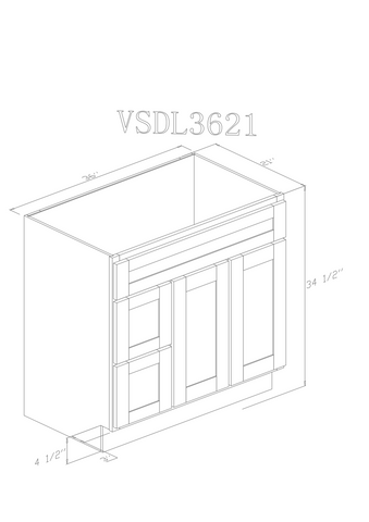 36" Vanity SLIM WHITE SHAKER (Without sink and countertop) Right or Left side Drawers