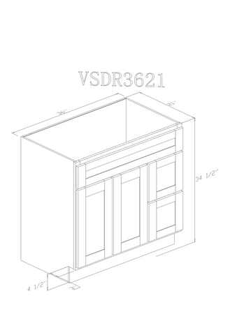 36" Vanity SLIM WHITE SHAKER (Without sink and countertop) Right or Left side Drawers